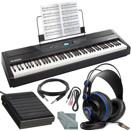  Photo Savings Alesis Recital Pro 88-Key Digital Piano WHammer-Action Keys Platinum Bundle with Sustain Pedal + Professional Headphones + Cables + Fibertique Cloth