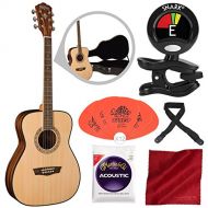 Photo Savings Washburn Apprentice 5 Series AF5K Folk Acoustic Guitar with Guitar Strings, Tuner, and Accessory Bundle
