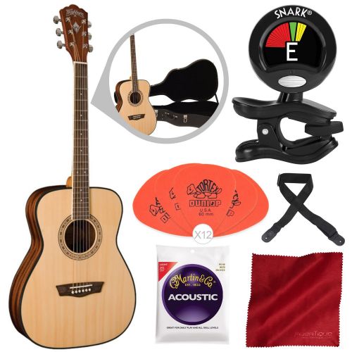  Photo Savings Washburn Apprentice 5 Series AF5K Folk Acoustic Guitar with Guitar Strings, Tuner, and Accessory Bundle