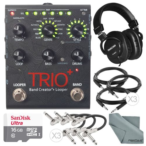  Photo Savings Digitech TRIO+ Band Creator and Built-In Looper and Accessory Bundle w 16GB + Closed-Back Headphones + Cables + Fibertique Cloth