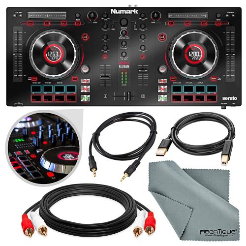  Photo Savings Numark Mixtrack Platinum DJ Controller with Jog Wheel Display and Assorted Cables Accessory Bundle