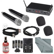 Photo Savings Samson Concert 288 Presentation Dual Handheld Wireless Microphone System (UHF H-Band) Deluxe Bundle W/ 2x Microphone Muffs + Cables + Microphone Sanitizer + FiberTique Cleaning Clo