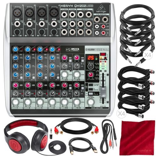  Photo Savings Behringer Xenyx QX1202USB Premium 12-Input 2-Bus Mixer with Headphones and Assorted Cables Deluxe Bundle