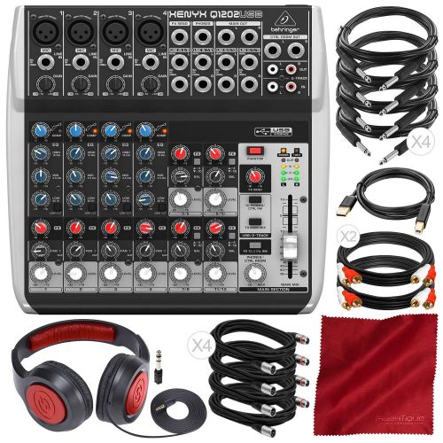  Photo Savings Behringer XENYX Q1202USB 12-Input, 2-Bus Mixer with Headphones and Deluxe Bundle