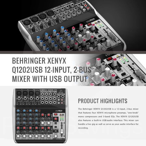  Photo Savings Behringer XENYX Q1202USB 12-Input, 2-Bus Mixer with Headphones and Deluxe Bundle