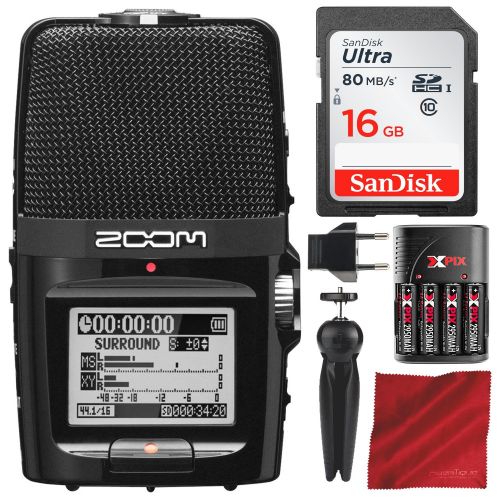  Photo Savings Zoom H2n Handy Recorder with 16GB SD Card, Xpix Travel Battery Kit, and Accessory Bundle