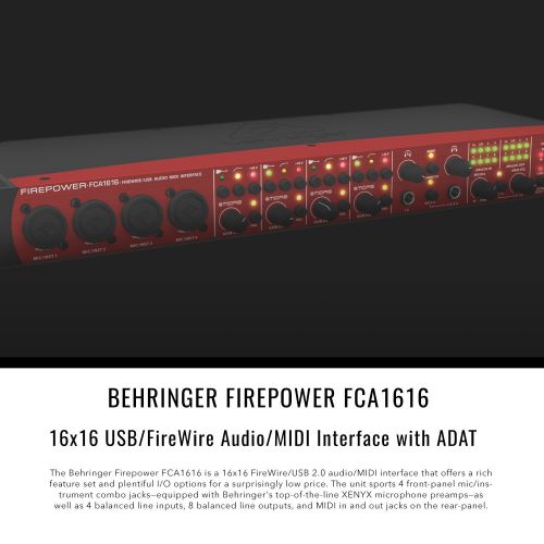  Photo Savings Behringer Firepower FCA1616 FireWireUSB 2.0 AudioMIDI Interface with Closed-Back Headphones and Basic Accessory Bundle