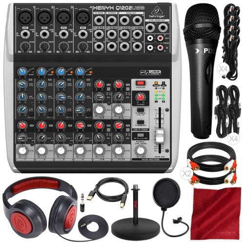  Photo Savings Behringer XENYX Q1202USB 12-Input, 2-Bus Mixer with Microphone and Headphones Platinum Bundle