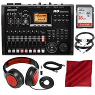 Photo Savings Zoom R8 Multi-Track Digital Recorder/Interface/Controller/Sampler with 16GB SD Card, Samson Headphones, and Accessory Bundle