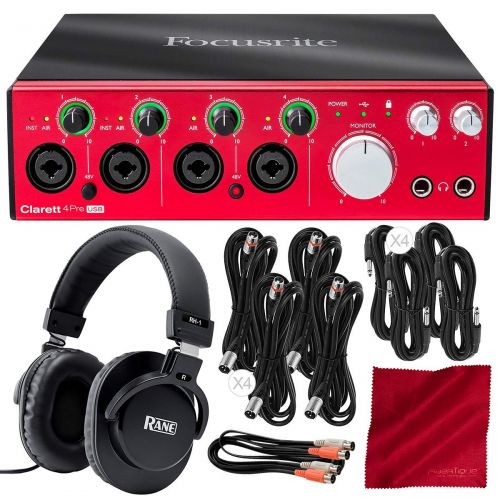  Photo Savings Focusrite Clarett 4Pre USB 18x6 USB Audio Interface with Monitoring Headphones and Deluxe Bundle