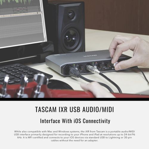  Photo Savings Tascam iXR USB Audio Recording Interface for iPad MacOS And Windows with PreSonus Impulse 25 USB-MIDI Keyboard Controller, Multimedia Monitors, Cables, and Premium Studio Bundle