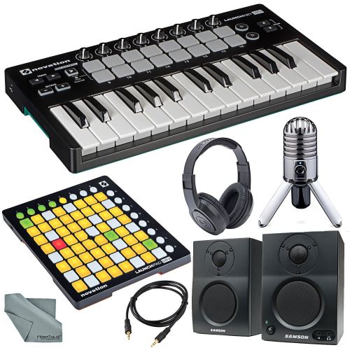  Photo Savings Novation Launchkey Mini MK2 25-Key USB MIDI Controller Deluxe Accessory Bundle WLaunchpad Mini Ableton Live Controller MK2+Bluetooth Monitors & Meteor Mic+ More