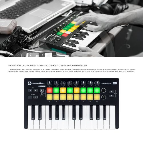  Photo Savings Novation Launchkey Mini MK2 25-Key USB MIDI Controller Deluxe Accessory Bundle WLaunchpad Mini Ableton Live Controller MK2+Bluetooth Monitors & Meteor Mic+ More