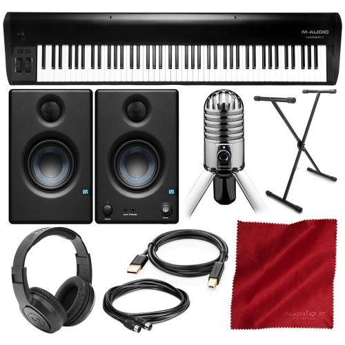  Photo Savings M-Audio Hammer 88 88-Key USBMIDI Keyboard Controller with Presonus Eris E3.5 Studio Monitors, Samson USB Microphone, and Deluxe Bundle