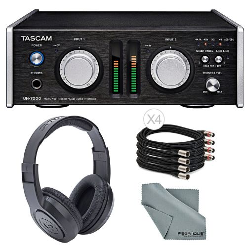  Photo Savings Tascam UH-7000 USB Interface and Standalone Mic Preamp Bundle wHeadphones+Cable and FiberTique Cloth
