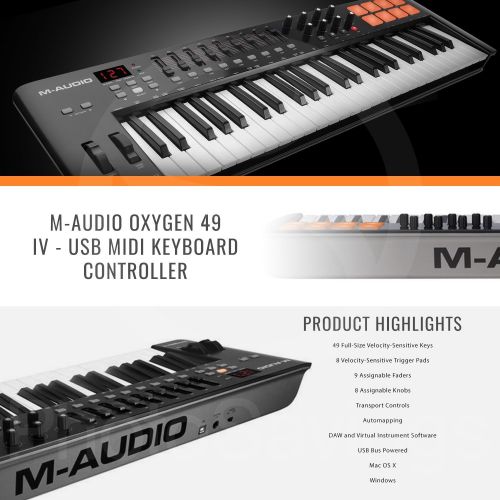  Photo Savings M-Audio Oxygen 49 MK IV 49-Key USB MIDI KeyboardDrum Pad Controller with VIP Software Download and Samson Meteor Mic USB Microphone Accessory Bundle