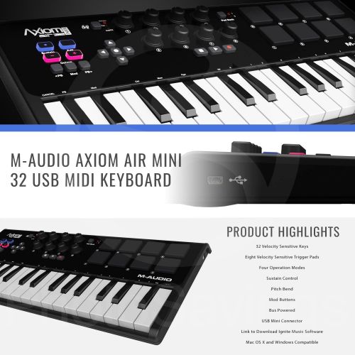  Photo Savings M-Audio Axiom AIR Mini 32 USB MIDI Keyboard with Marantz Pod Pack 1 USB Microphone Kit and PreSonus Eris E3.5 Studio Monitors Bundle