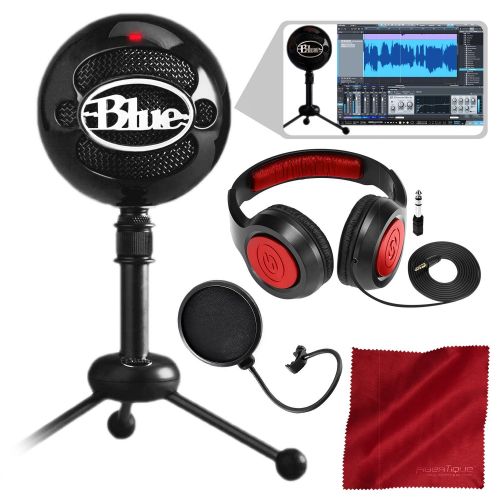  Photo Savings Blue Snowball Studio USB All-In-One Vocal Recording System with Samson Dynamic Headphones, Mic Pop Filter, and Fibertique Cloth