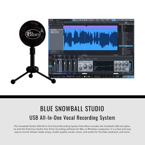  Photo Savings Blue Snowball Studio USB All-In-One Vocal Recording System with Samson Dynamic Headphones, Mic Pop Filter, and Fibertique Cloth