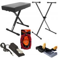 Photo4Less On Stage KT7800 Padded Keyboard Bench With On Stage Classic Single-X Keyboard Stand With On Stage KSP100 Universal Sustain Pedal With Keyboard Dust Cover for 88 Key Keyboards + Hot