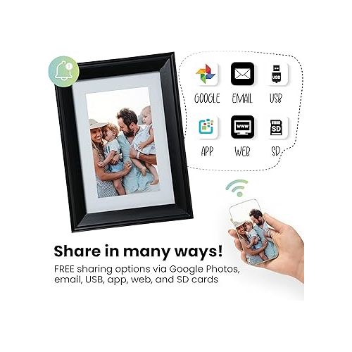  10in WiFi Digital Photo Frame w/Battery | Load Family Pictures by Email, App, Web, USB/SD | 32GB | Great Gift | Easy Touchscreen Setup | Plays Videos | Black