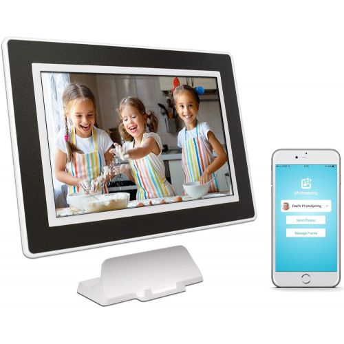  [아마존베스트]PhotoSpring (16GB) 10 inch WiFi Cloud Digital Picture Frame - Battery, Touch Screen, Plays Video and Photo Slideshows, HD IPS Display, iPhone & Android app (White/Black Mat - 15,00