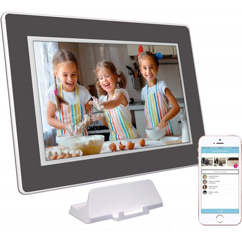  PhotoSpring (16GB) 10 inch WiFi Cloud Digital Picture Frame - Battery, Touch Screen, Plays Video and Photo Slideshows, HD IPS Display, iPhone & Android app (WhiteBlack Mat - 15,00