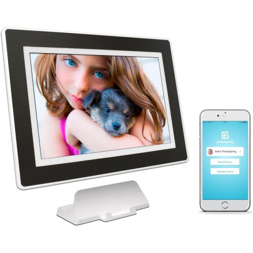  PhotoSpring (32GB) 10-inch WiFi Cloud Digital Picture Frame - Battery, Touch-Screen, Plays Video and Photo Slideshows, HD IPS Display, iPhone & Android app (White - 32,000 Photos)