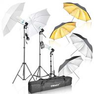 EMART Emart Photography Umbrella Lighting Kit, 1575W 5500K Photo Video Studio Continuous Reflector Lights for Camera Portrait Shooting Daylight (TranslucentWhite, Black & Silver, Black