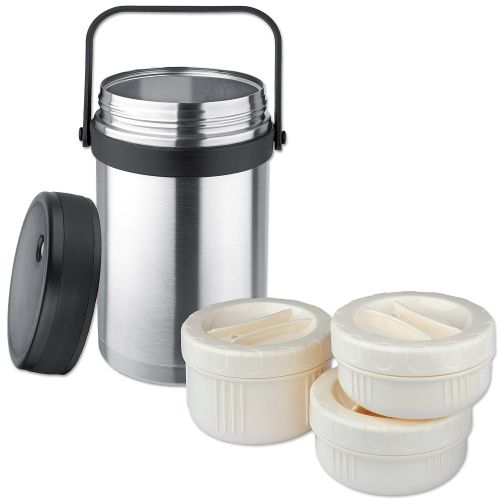 Isosteel VA-9683 1.5 liter 51 fl. oz 188 Stainless Steel Double-Wall Vacuum Food Container incl. 3 plastic containers