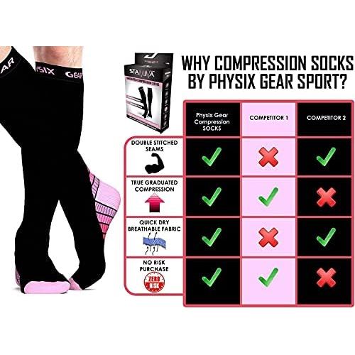  Physix Gear Sport Compression Socks for Men & Women 20-30 mmHg - Athletic Fit