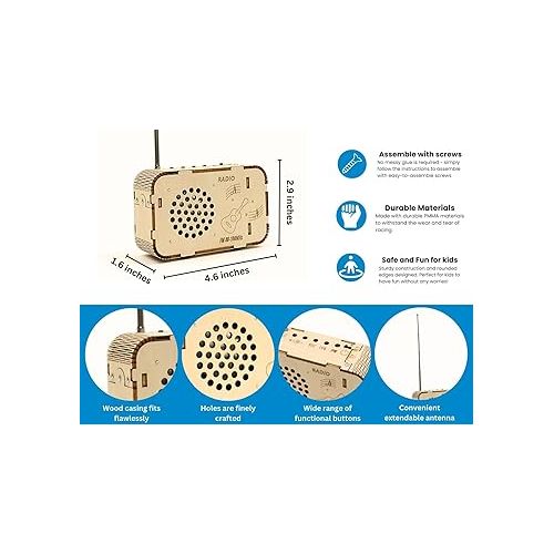  Wooden FM Radio Kit FM 88-108MHz - Science Experiment and Educational Project STEM Kit