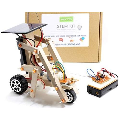  [아마존베스트]Pica Toys Wooden Solar & Wireless Remote Control Robotics Creative Engineering Circuit Science STEM Building Kit - Dual Powers for Electric Motor - DIY Experiment for Kids, Teens a