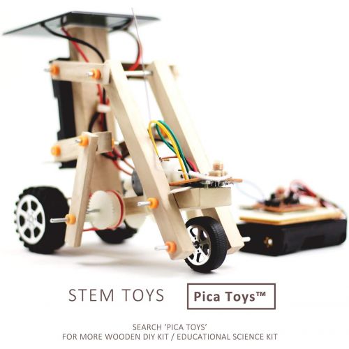  [아마존베스트]Pica Toys Wooden Solar & Wireless Remote Control Robotics Creative Engineering Circuit Science STEM Building Kit - Dual Powers for Electric Motor - DIY Experiment for Kids, Teens a