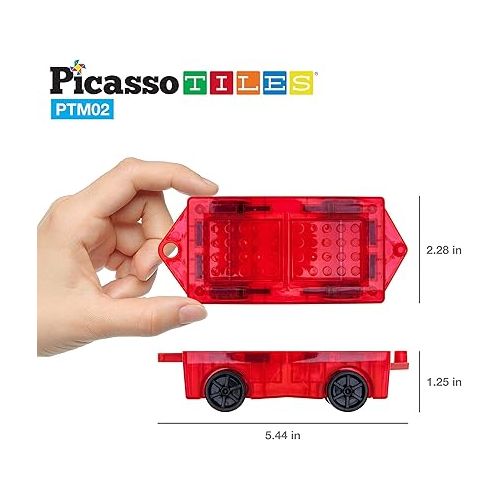  PicassoTiles 2pcs Mini Magnetic Tiles Expansion Car Truck Construction Set, Kids Building Magnet Bricks STEM & Learning Toys, Magnetic Add-ons,Car Toys, Toddler Preschool 3 years and up boys and girls