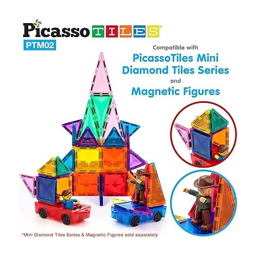  PicassoTiles 2pcs Mini Magnetic Tiles Expansion Car Truck Construction Set, Kids Building Magnet Bricks STEM & Learning Toys, Magnetic Add-ons,Car Toys, Toddler Preschool 3 years and up boys and girls