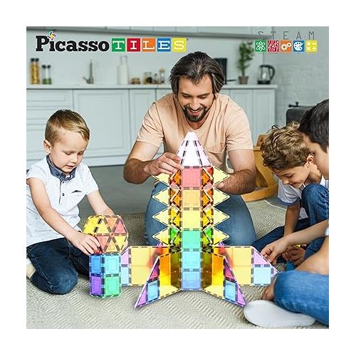  PicassoTiles 100 Piece Set 100pcs Magnet Building Tiles Clear Magnetic 3D Blocks Construction Playboards, Creativity Beyond Imagination, Inspirational, Recreational, Educational Conventional