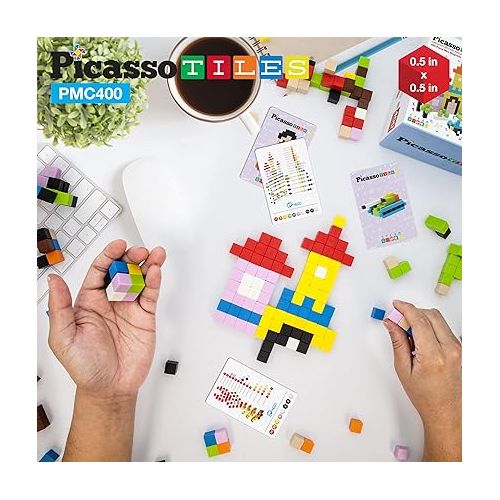  PicassoTiles 0.5” Pixel Magnetic Puzzle Cube 400 Piece Mix & Match Cubes Sensory Toys STEAM Education Learning Building Block Magnets Children Construction Toy Set Stacking Magnet Creative Kit PMC400