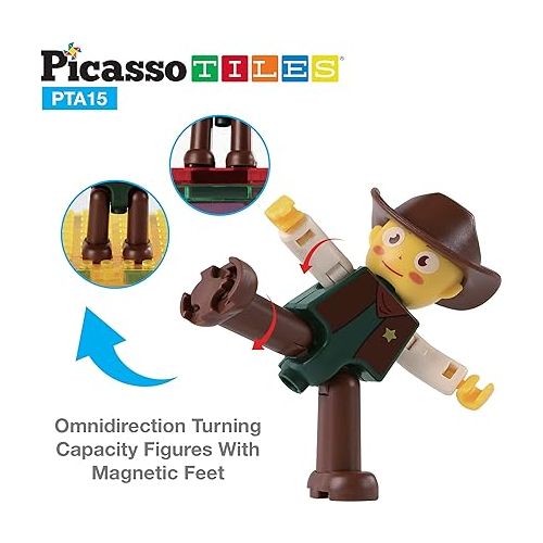  PicassoTiles 15-Piece Magnetic Character Action Figures Add-on Set for Construction Building Block Tiles