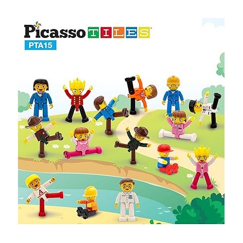  PicassoTiles 15-Piece Magnetic Character Action Figures Add-on Set for Construction Building Block Tiles