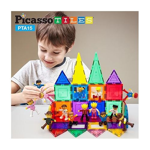  PicassoTiles 15-Piece Magnetic Character Action Figures Add-on Set for Construction Building Block Tiles