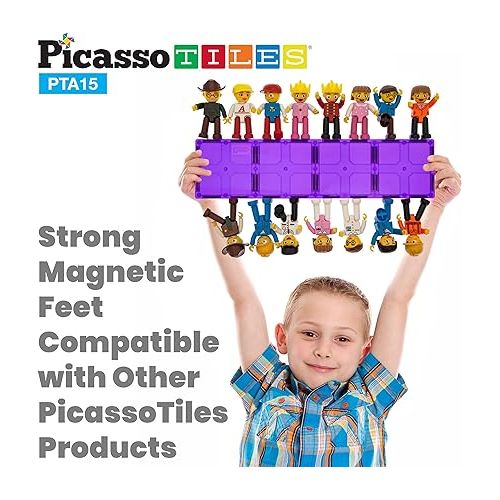  PicassoTiles 15-Piece Magnetic Character Action Figures Add-on Set for Construction Building Block Tiles