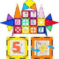 PicassoTiles 42 Piece Magnetic Building Blocks with 32pc Tiles and 10pc Click-in Educational Graphic Arts Magnet Construction Toy Set STEM Learning Playset Child Brain Development Stacking Playboard
