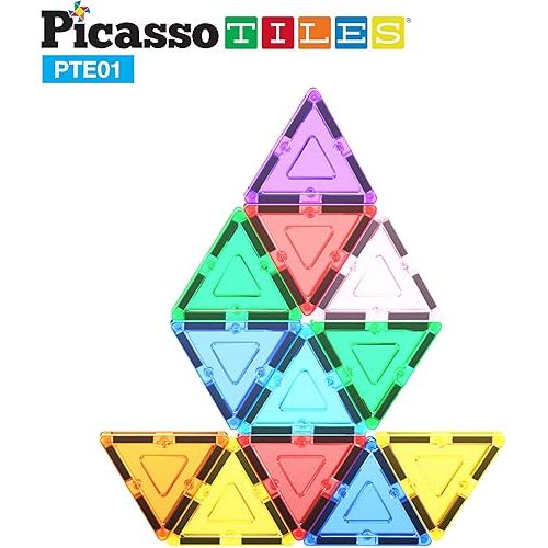  PicassoTiles 12pc Magnetic Building Block Set Equilateral Triangle Magnet Tiles Construction Toy STEM Learning Kit Educational Playboards Pretend Play Stacking Blocks Child Brain Development PTE01