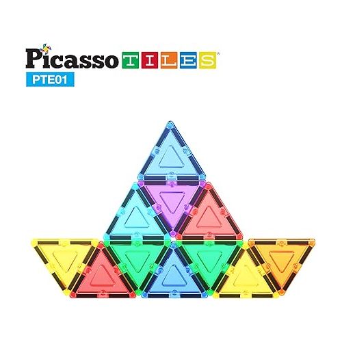  PicassoTiles 12pc Magnetic Building Block Set Equilateral Triangle Magnet Tiles Construction Toy STEM Learning Kit Educational Playboards Pretend Play Stacking Blocks Child Brain Development PTE01