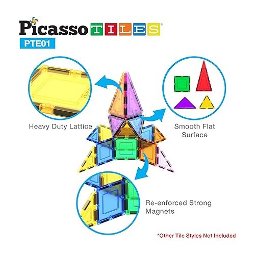  PicassoTiles 12pc Magnetic Building Block Set Equilateral Triangle Magnet Tiles Construction Toy STEM Learning Kit Educational Playboards Pretend Play Stacking Blocks Child Brain Development PTE01