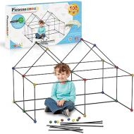 PicassoTiles Kids Fort Building Kit Playset 100 Piece Indoor and Outdoor Toy Set Fort Construction Builders Blocks Toys for Kids Boys Girls STEM Learning Castle System Tunnel Tent Rocket Pretend Play