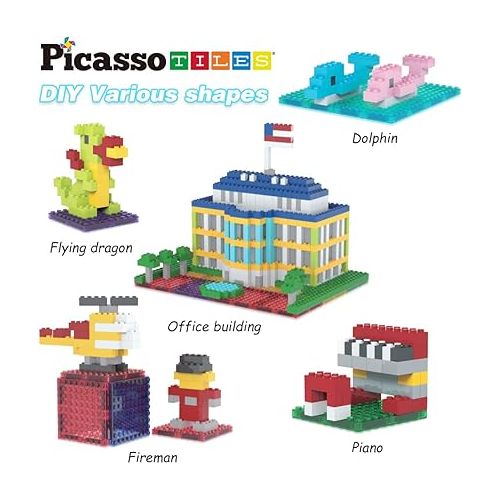  PicassoTiles 512 PCs Grand Playset Magnetic Tiles and Building Block Combo Creative Buildings & Figures such as Bridges Hearts Unique Characters & more Educational STEM Toys Learning Activity Ages 3+