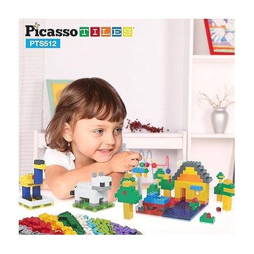  PicassoTiles 512 PCs Grand Playset Magnetic Tiles and Building Block Combo Creative Buildings & Figures such as Bridges Hearts Unique Characters & more Educational STEM Toys Learning Activity Ages 3+