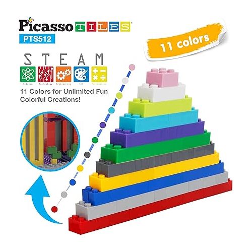  PicassoTiles 512 PCs Grand Playset Magnetic Tiles and Building Block Combo Creative Buildings & Figures such as Bridges Hearts Unique Characters & more Educational STEM Toys Learning Activity Ages 3+